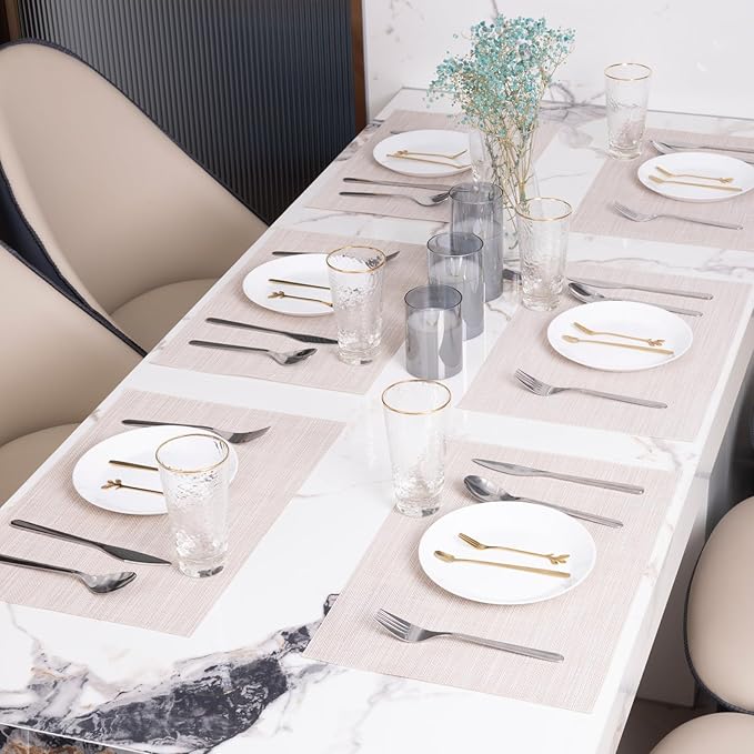 Winknowl Placemats Set of 8 Woven Vinyl Insulation Indoor Place mats for Dining Table, Washable Durable PVC Table Mats (Beige)