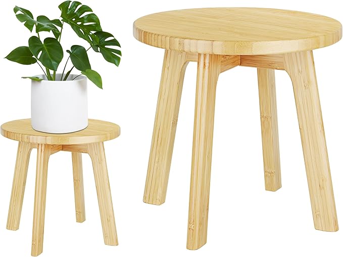 Bamboo Wooden Step Stool - Portable Stool - Foot Stool Bed Steps for High Beds for Adults Holds Up to 350lbs Sturdy Kids Step Stools for Kitchen Bathroom Bedroom Toilet (Large Round)