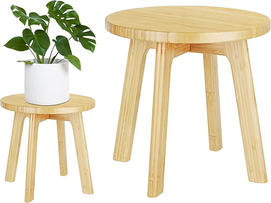 Bamboo Wooden Step Stool - Portable Stool - Foot Stool Bed Steps for High Beds for Adults Holds Up to 350lbs Sturdy Kids Step Stools for Kitchen Bathroom Bedroom Toilet (Large Round)