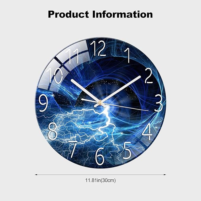 Ergocar Glass Wall Clock Silent Scanning Mechanical Round Glass Wall Clock, Suitable for Living Room, Kitchen, Office.