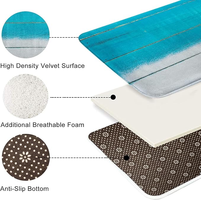 Britimes Bath Mat for Bathroom, Beach Starfish Sea Washable Cover Floor Rug Carpets Floor Mat Bathroom Decorations 18x30 Inches for Kitchen Bedroom Indoor