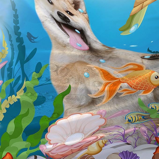 AILONEN Cute Dog Shower Curtain for Boys Girls, Pet Puppy Dog Lover Shower Curtain, 72" W*78" H Waterproof Animal Turtle Fish Ocean Themed Shower Curtain Decor Bathroom with Grommets and Hooks