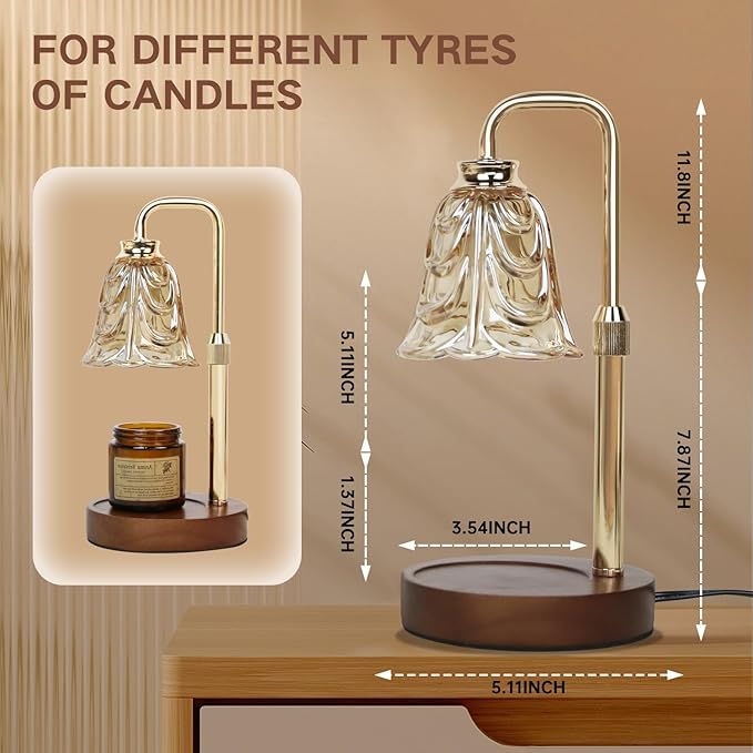 Candle Warmer Lamp with Timer Electric Candle Warmer Lamp Adjustable Height Candle Warmer Dimmable Wax Warmer Lamp Jar Candles with 2 Bulbs for Home Decor & Office