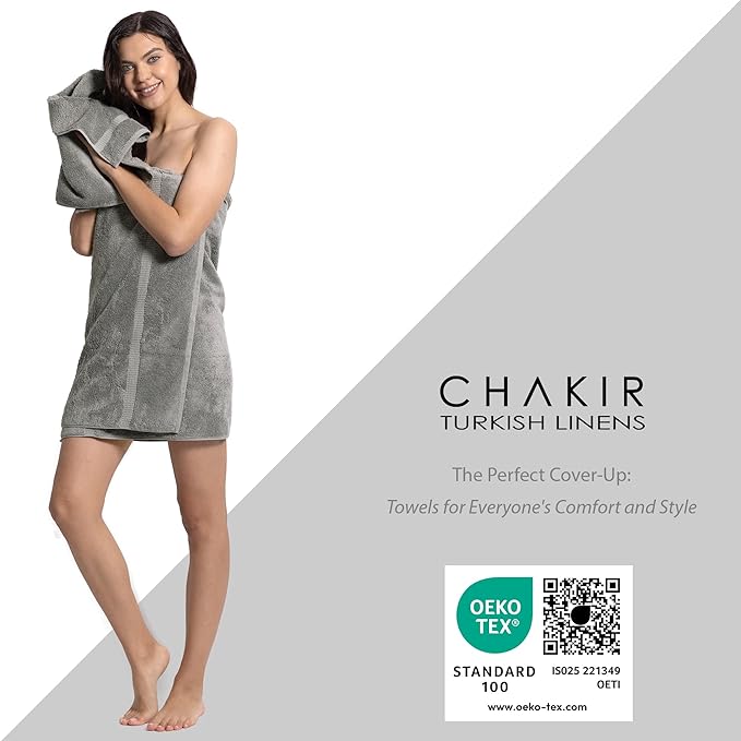 Chakir Turkish Linens | Hotel & Spa Quality 100% Cotton Premium Turkish Towels | Soft & Absorbent (Personalized 3-Piece Towel Set, Gray)