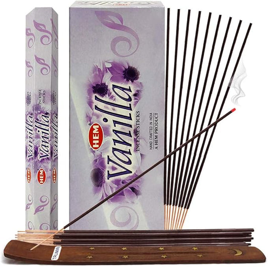 TRUMIRI Vanilla Incense Sticks & Holder Bundle: 121 Pieces (6 Packs of 20), 1 Set