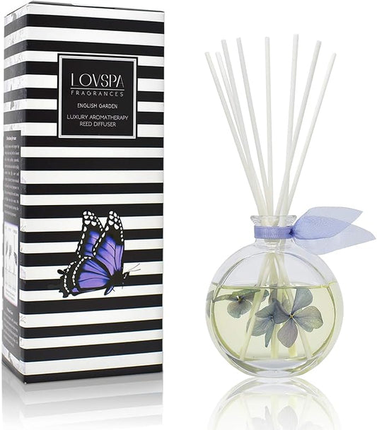LOVSPA English Garden Luxury Home Fragrance Diffuser Reeds Set | Smooth Jasmine, Sheer Roses, Heady Hyacinth, Creamy Lily of The Valley, Lavish Oak Moss & Subtle Musk.