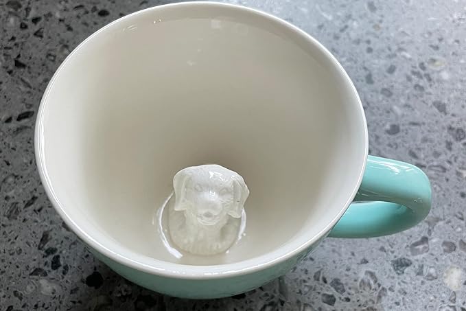 Creature Cups DOG Ceramic Cup (11 Ounce, Aqua Green Exterior) - Hidden 3D Animal Inside Mug - Puppy Doggie Mug - Birthday, Holiday & Housewarming Drinkware Gift for Coffee & Tea Lovers