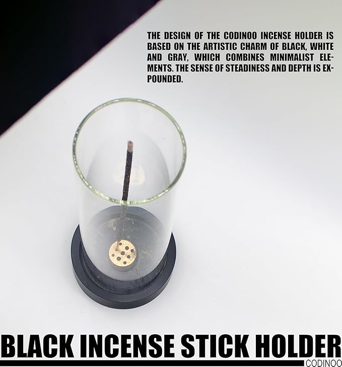 Incense Holder for Sticks,Modern Incense Stick Holder with Glass Ash Catcher[Anti ash Flying], Incense Burner Holder,Zen Glass Incense Holder,for Spa Home Decor Yoga Meditation[Black]