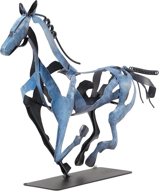 Horse Statue, Unique Metal Art Handmade Sculpture for Home Decor, Rustic Decor, Gifts for Horse Lovers (Blue)