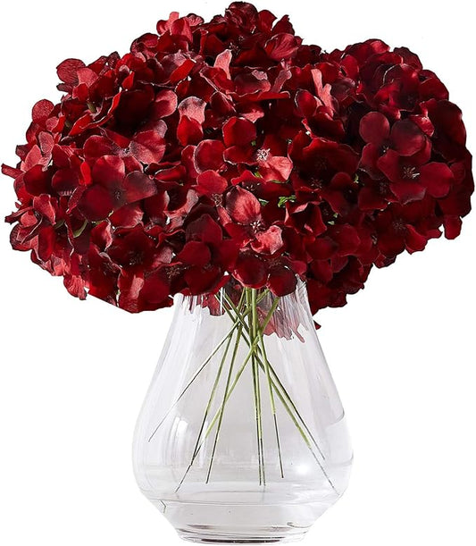 Hydrangea Silk Flowers Heads with 10 Stems Burgundy Artificial Hydrangea Flower Head for Wedding Centerpieces Bouquets DIY Floral Decor Home Decoration
