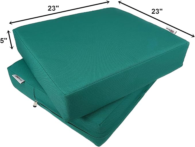 2 Pack 23X23X5 Inch Outdoor Water-Resistant Cushion Pillow Replacement Covers Only with Zipper for Patio Furniture, Sofa, Loveseat, Deep Seat Chair in Peacock Color