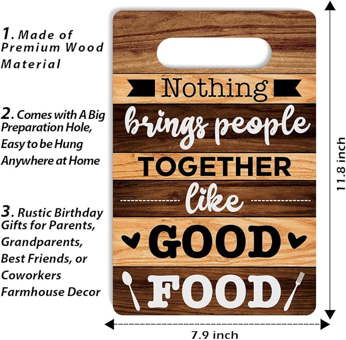Farmhouse Kitchen Decor, Kitchen Signs Wall Decor, Wall Decor for Kitchen, Kitchen Door Wall Hanging Decor, Nothing Brings People Together Like Good Food Sign 8 x 12 Inch