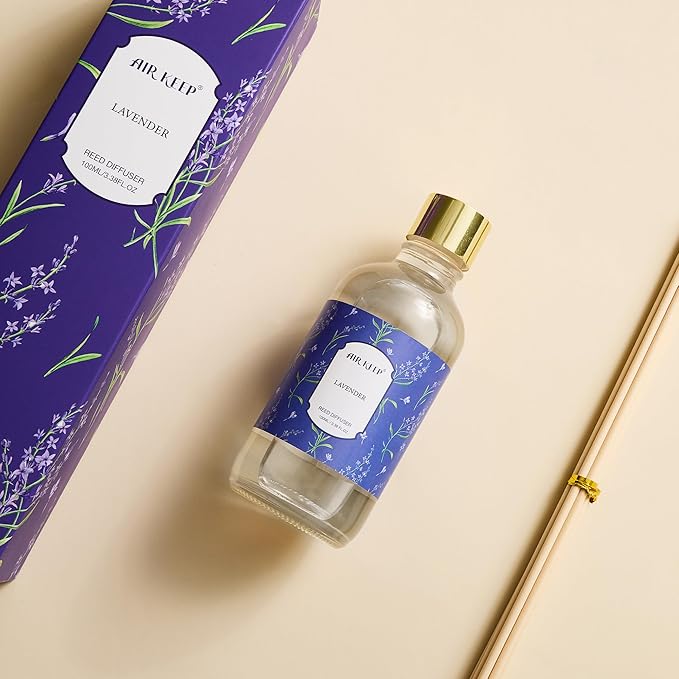 Airkeep Reed Diffuser Oil Set with Reed Sticks,Lavender Aromatherapy Oil Scent Diffuser for Home Office Bathroom Decoration Perfume and Gifts 3.38oz/100ml