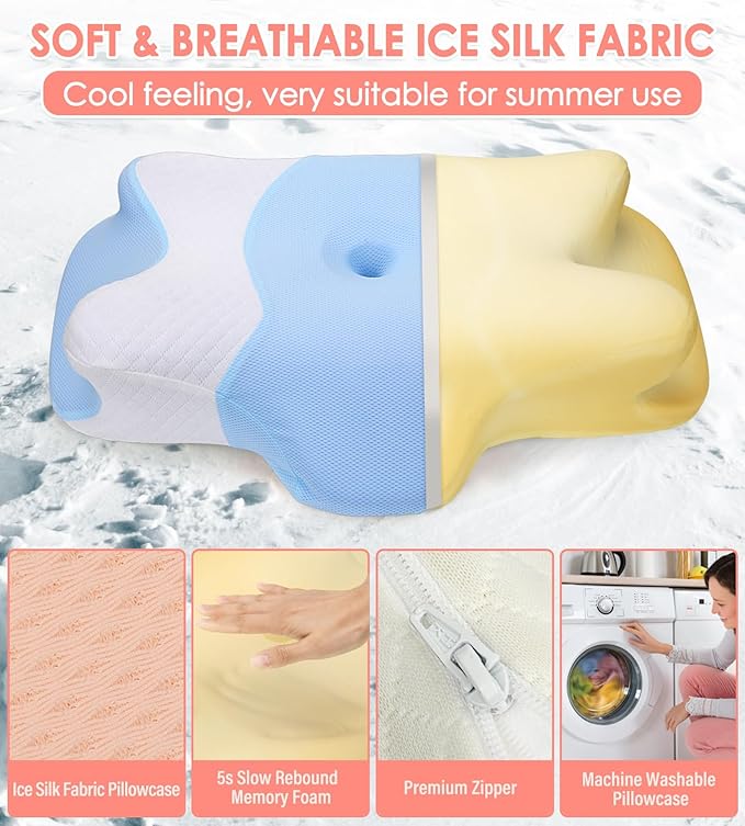 Cervical Pillow for Neck Pain Relief, Memory Foam Pillow for Sleepin, Ergonomic Contour Pillows, Orthopedic Pillow with Washable Pillowcase, for Side Back Stomach Sleepers