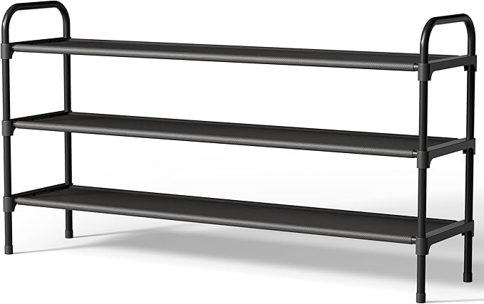 Kitsure Extra-Long Shoe Rack for Closet, Shoe Organizer for Front Door Entrance, Stackable Shoe Shelf, Detachable Closet Organizers and Storage, Black, 39.0" x 11.8" x 23.2"