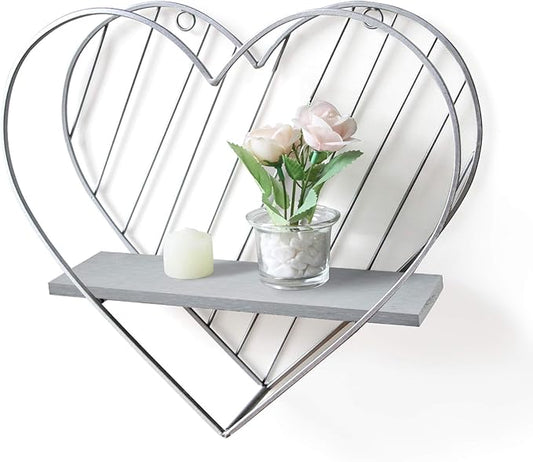 Afuly Wall Shelf Metal Grey Floating Shelves Heart Design Small Shelf Storage Rack Modern Romantic Farmhouse Style Cute Fancy Unique Nursery Room Bathroom Bedroom Wall Decor