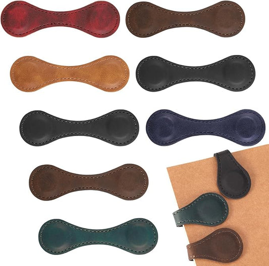 8 Pcs Leather Magnetic Bookmarks,Retro Magnetic Bookmark Holder,Double-Sided Magnetic Buckle for Wallet,PU Leather Bookmark Gift Suitable for Reading Lovers(Dark Colour)