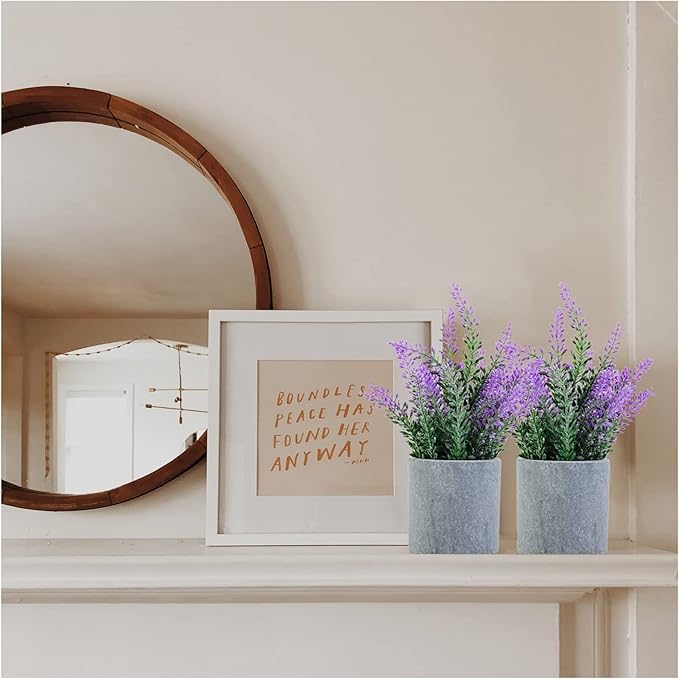 CADNLY Artificial Lavender Plant in Pots - Faux Lavender Flowers Decor – Fake Flowers Purple Decor Plant Potted Bathroom Bedroom Kitchen Farmhouse Home 2 Pack