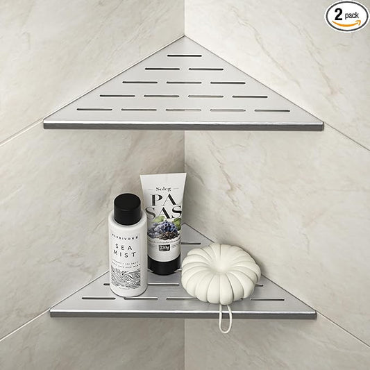 Corner Shower Shelf 10" Brushed 304 Stainless Steel Slot Design Recessed Corner Shelves Bathroom Shower Shelf for Tiled Wall, 2 Pack