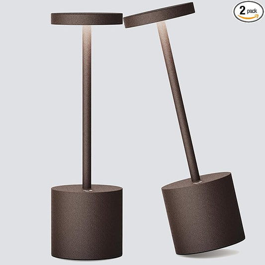 2Pack Cordless Table Lamp, Rechargeable LED Battery 5000mAh Metal USB Portable Powered Desk Lamp, 3 Levels Brightness Light for Restaurants Outdoor (2pack 10.25in ferrugino)