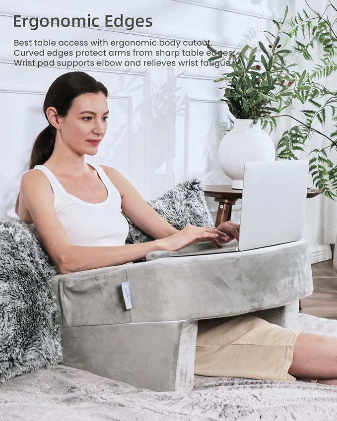 Weighted Idea Reading Pillow for Gaming, Extra Large Arm Rest Pillow for Adult，Lap Desk Pillow Gaming Pillow with 2 Side Pockets for Gaming, Reading, Working Sitting in Bed Floor Sofa (Grey)