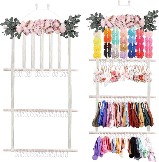 Headband Holder for Girls Hair Bows, Large Capacity Baby Headbands Organizer Storage Hair Clips Hanger Storage Flower Crown Bow Holder Wall Door Hanging Decor for Nursery Room