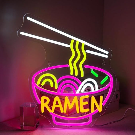 Lucunstar Ramen Neon Sign Colorful Neon Signs Noodle LED Sign Neon Signs for Wall Decor Pink Neon Lights for Party Neon Light Sign for Fast Food Kitchen Restaurants Bar Ramen LED Light Sign