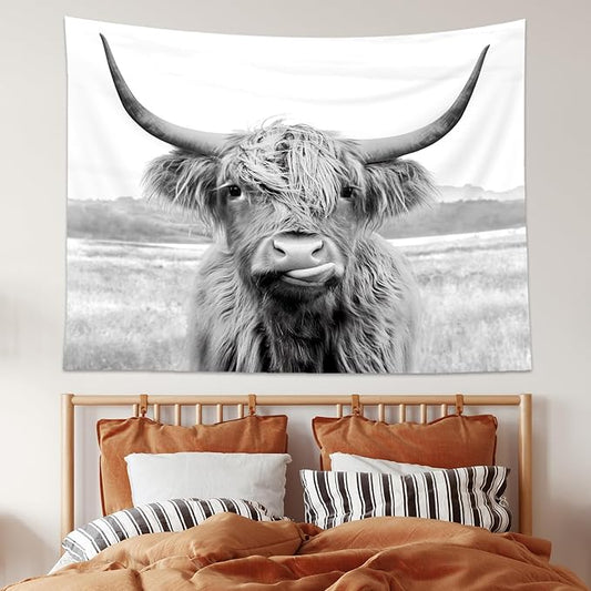 AMBZEK Fabric Wall Art Cow Tapestry 59Hx78W Inch Bull Wall Decor Western Farmhouse Farm Country Rustic Cattle Animal Wildlife Funny Cute Art Modern Wall Hanging Bedroom Living Room Dorm Decor Fabric