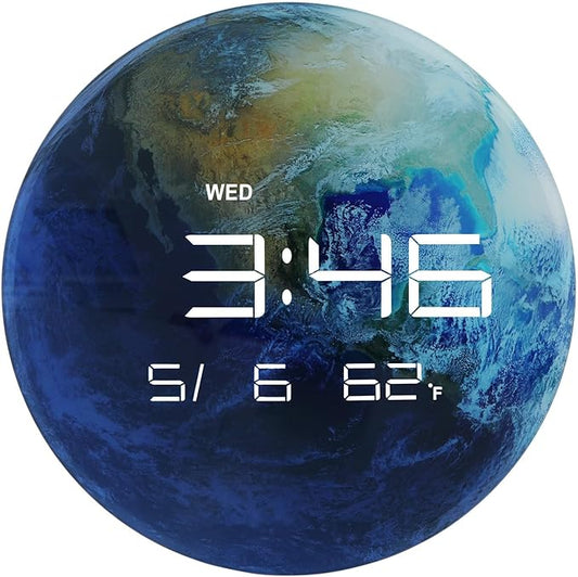 13" Digital Wall Clock with LED Display, Calendar & Temperature, Automatic Dimming, 12/24hr Format, USB Powered, Wall & Desk Use - HUI-7859