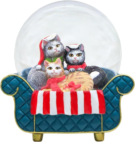 Blue Cat Snow Globe for Kids - Christmas Snow Globes for Girls & Boys, 100MM Glitter Glass Snowglobes - Cat Crystal Ball Home Office Table Decor Birthday Gift