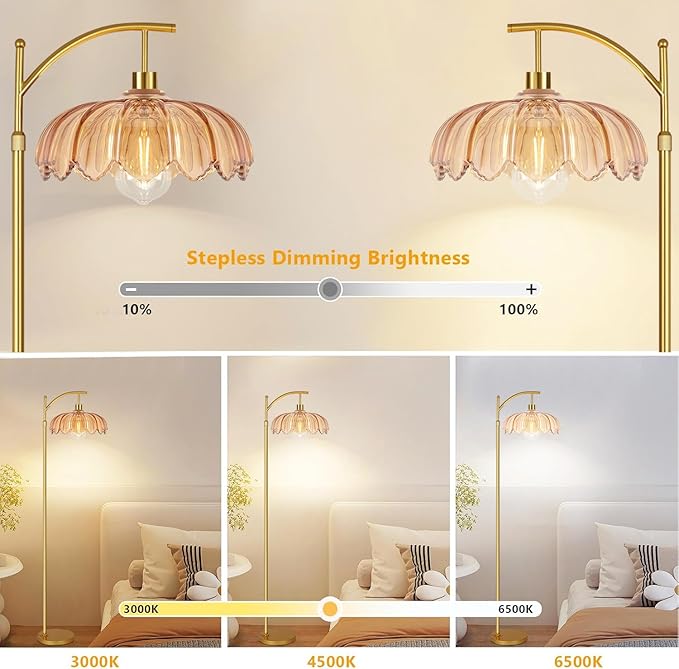 Boho Floor Lamp for Living Room Bedroom with Remote Rattan Standing Lamp Dimmable Arc Black Farmhouse Wicker Bamboo Lamp Shade Floor Light Adjustable Tall Lamp Industrial Floor Lamps Bohemian