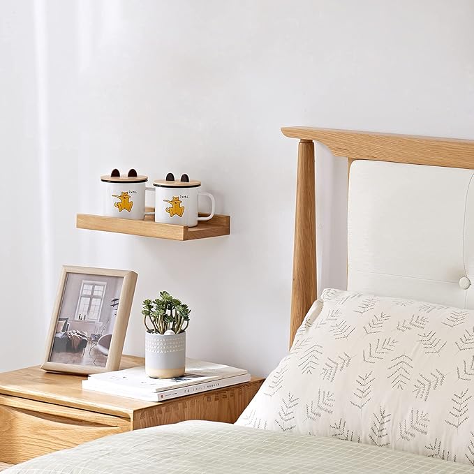 Floating Shelves Wall Mounted, 12 Inch Wall shelves for Decor and Storage, Natural Solid Oak Wood Shelf, Picture Ledge for Bedroom/Bathroom/Living Room/Kitchen/Laundry Room, Natural Color