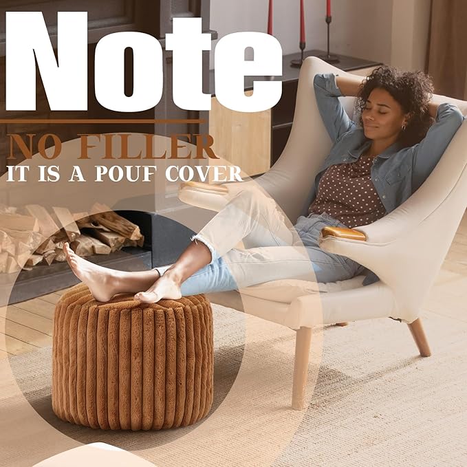 2 Pcs 20 x 15 Inch Unstuffed Pouf Cover Ottoman Foot Rest - No Filler, Faux Rabbit Fur Foot Stool Floor Bean Bag Floor Chair Storage for Living Room Bedroom Home Decor(Brown)