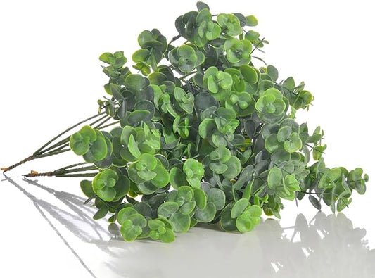 24pcs Artificial Eucalyptus Stems Fake Eucalyptus Leaves Branches Faux Greenery Stems for Vase Home Wedding Bouquet Wreath Decor, Grey Green