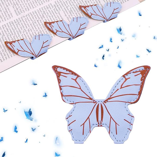 Leather Magnetic Bookmark, 1 Pcs Butterfly Bookmarks, Magnet Bookmark Clips Gift for Women, Kids, Reading Lovers, Teacher, Mothers Day Gift for School Office Home Supplies (Blue)