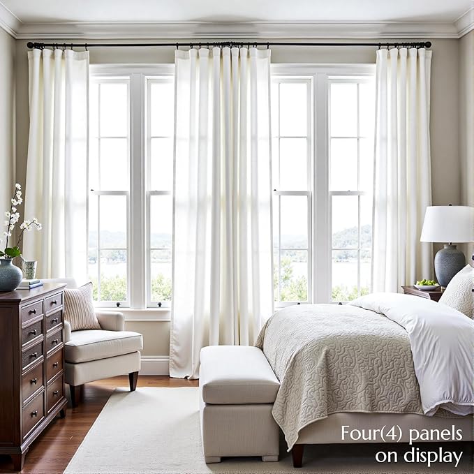 jinchan Linen Blend Curtains 84 inch Length 2 Panels for Bedroom Living Room, Light Filtering 50 inch Wide Farmhouse Drapes with Rod Pocket Back Tab(50W x 84L, Off White)