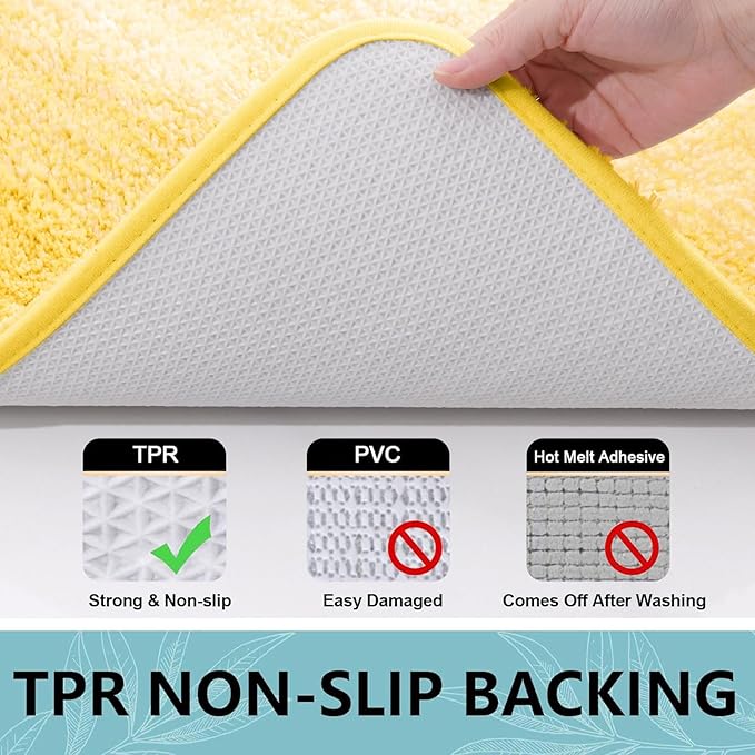 Arotive Microfiber Bathroom Rugs, Shaggy Soft and Absorbent Bath Rug, Non-Slip, Thick Plush Machine Washable Dry Bath Mats for Bathroom, Tub and Shower, 59x17, Yellow