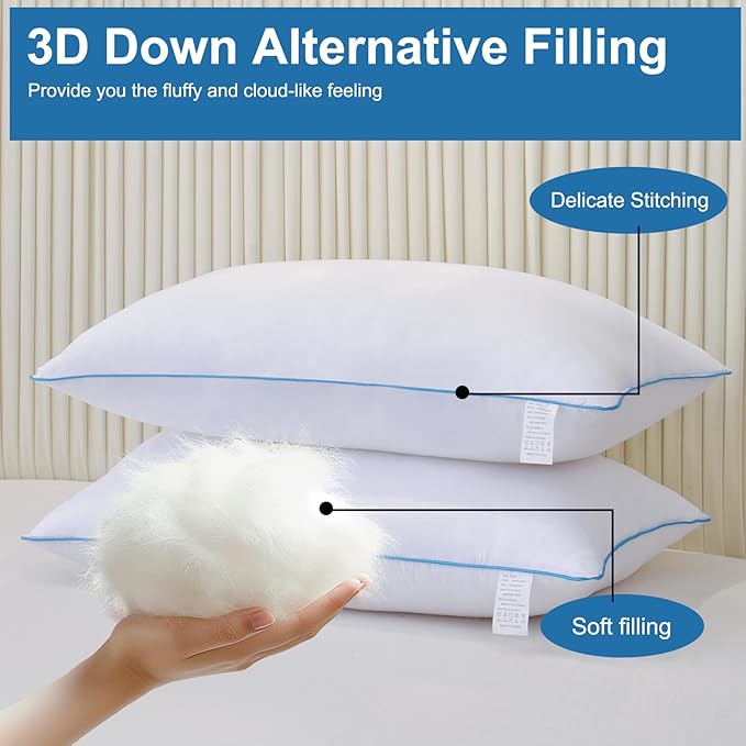 Uniqwamer Bed Pillows for Sleeping 4 Pack - Luxury Hotel Quality Pillows Standard Size Set of 4 - Cooling Pillows with Premium Plush Soft Down Alternative Fill for Back Side Sleepers