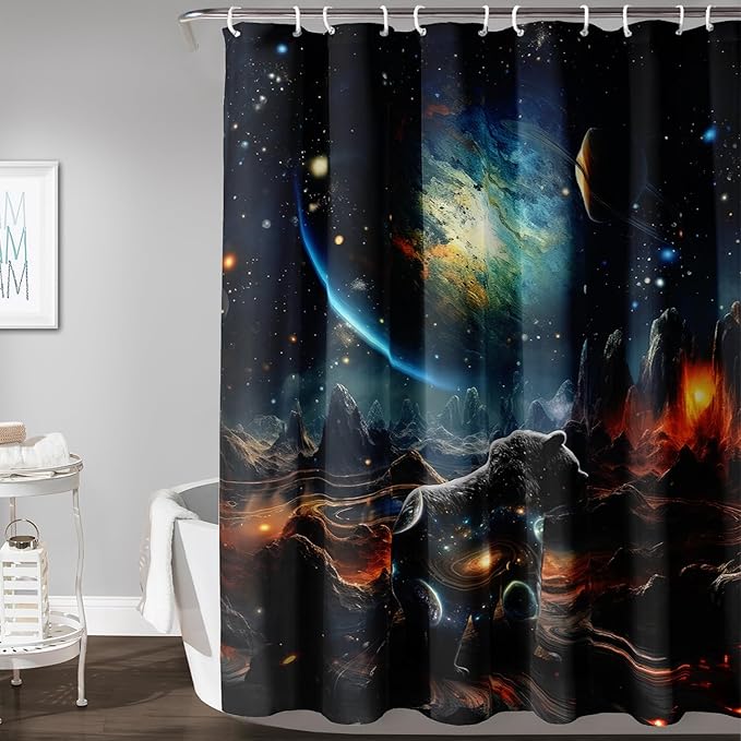 AILONEN Leopard Shower Curtain for Bathroom, Black Panther Bathroom Curtain,Galaxy Starry Planet Space Bath Curtain 36" W*72" H Polyester Waterproof Wildlife Bathroom Curtain with 12 Hooks