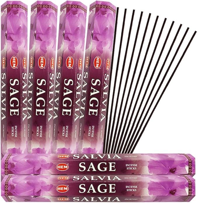 TRUMIRI Sage Incense Sticks & Holder Bundle: 120 Sticks (6 Packets of 20), 1 Holder