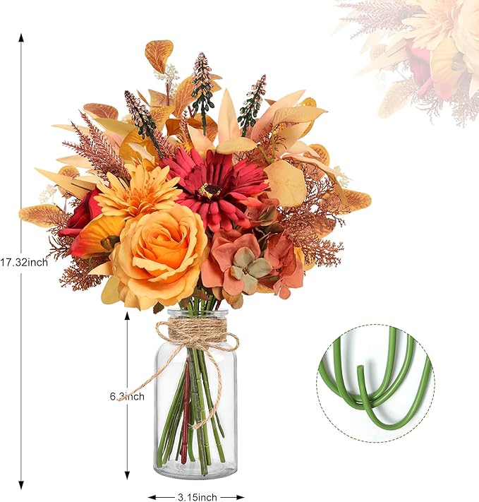 Artificial Fall Flowers for Decoration, Fall Fake Flowers in Vase Faux Silk Flower Arrangements Room Office Wedding Home Decor Indoor Tables Centerpieces Autumn Flowers Decor (Fall Flowers)