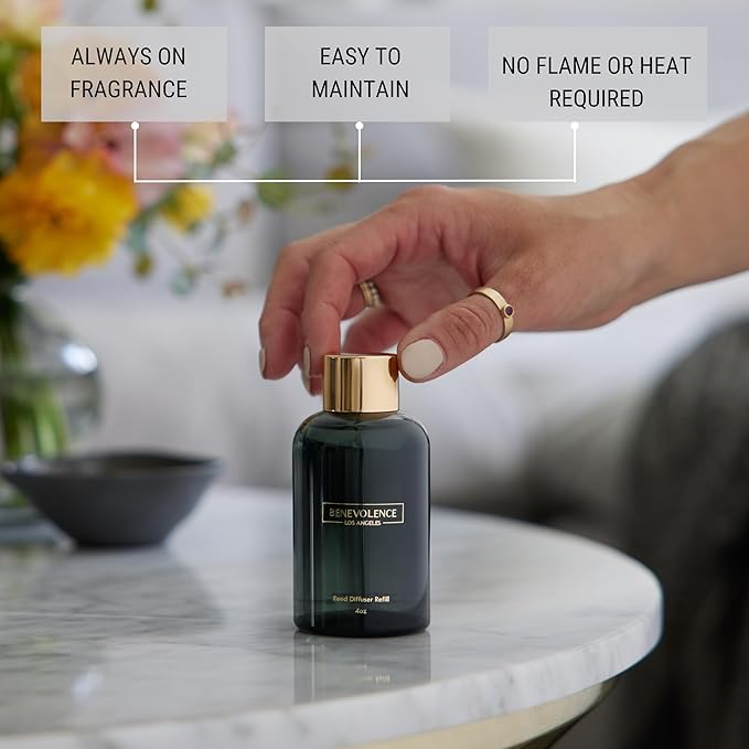 Benevolence LA Bergamot & Jasmine Reed Diffuser Oil Refill | Long Lasting Home Fragrance for Bathroom and Bedroom | Essential Oils for Relaxation - 4 oz