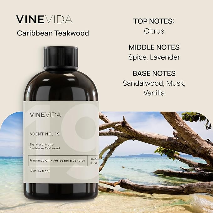 VINEVIDA [4 Fl Oz] Caribbean Teakwood Diffuser Oil - Hotel Collection Diffuser Oil, Hotel Scent Diffuser - Fragrance Oil for Cold Air Diffuser - Hotel Oil Scents - Hotel Scent Home