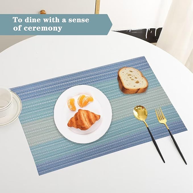 Blue Placemats Set of 2 - Heat Resistant Non-Slip Place mats for Dining Table, Washable Durable PVC Vinyl Woven Table Mats (Blue, 2)