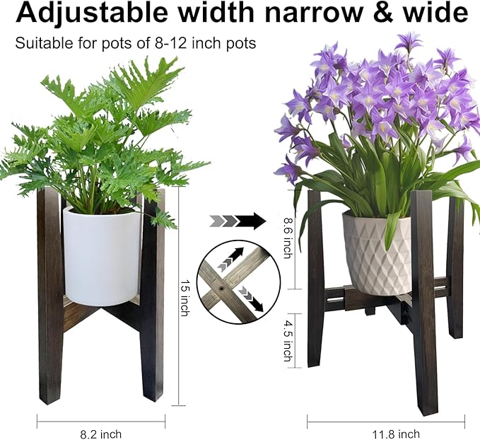 Adjustable Plant Stand Indoor Bamboo Mid Century Modern Plants Stand Corner Plants Flower Holders Single Floor Plant Stands- 8.2-11.8 in (Pot & Plant Not Included) (Tea, （8.2-11.8in）)