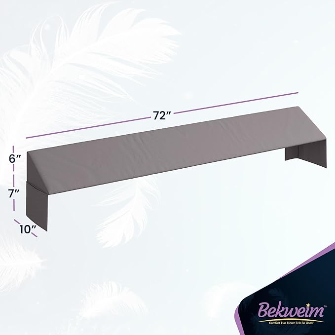 Wedge Pillow Headboard Bed Gap Filler California King - Headboard Pillow 72 X 10 X 6 - Long Pillow for Bed Wedge Gap Filler with Large Pocket for Bed Accessories - Mattress Gap Filler (Grey)