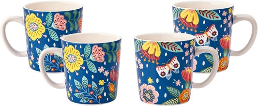 Bico Alice in Dreamland Ceramic Mugs, Set of 4, for Coffee, Tea, Drinks, Microwave & Dishwasher Safe
