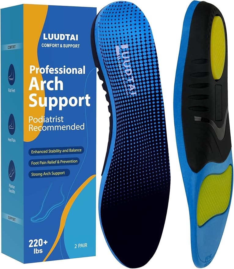 Plantar Fasciitis Insoles Men Women 220+ lbs Heavy Duty Support High Arch Orthotics Inserts for Flat Feet Work Boot Shoes Insoles,Trim to Fit,2 Pair(Men 4-4.5/Women 5.5-6)