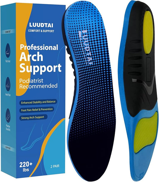 Plantar Fasciitis Insoles Men Women 220+ lbs Heavy Duty Support High Arch Orthotics Inserts for Flat Feet Work Boot Shoes Insoles,Trim to Fit,2 Pair(Men 4-4.5/Women 5.5-6)