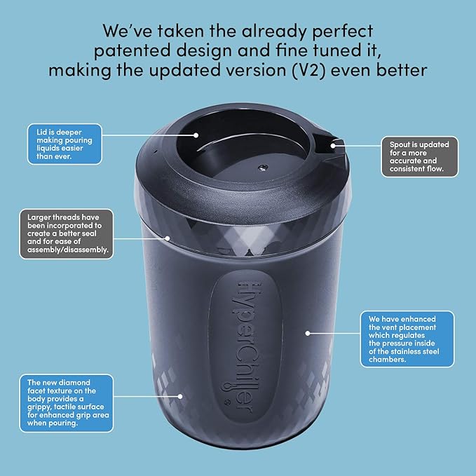 HyperChiller HC2CB Patented Iced Coffee/Beverage Cooler, NEW, IMPROVED,STRONGER AND MORE DURABLE! Ready in One Minute, Reusable for Iced Tea, Wine, Spirits, Alcohol, Juice, 12.5 Oz, Charcoal Black